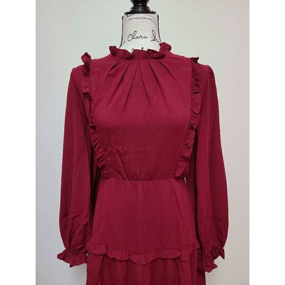 NWT Modest Elegant Long Sleeve Retro Vintage Victorian Ruffle Red Midi Dress L - Picture 16 of 16